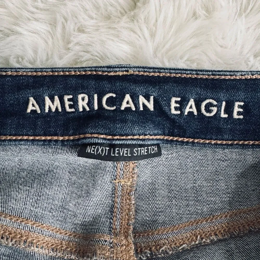 American Eagle Super Hi Rise Jegging Jeans 4 (28x27) Blue Distressed Patch Women